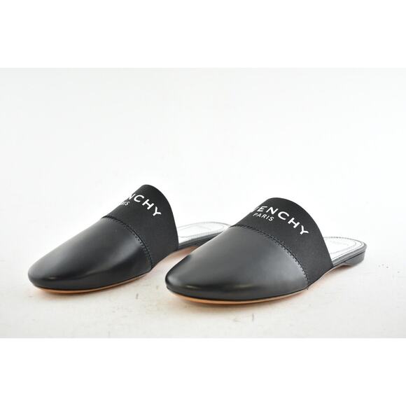 Givenchy Mule Bedford Black Leather White Logo Backless Slide Slip On Flat 36.5 - Picture 4 of 4